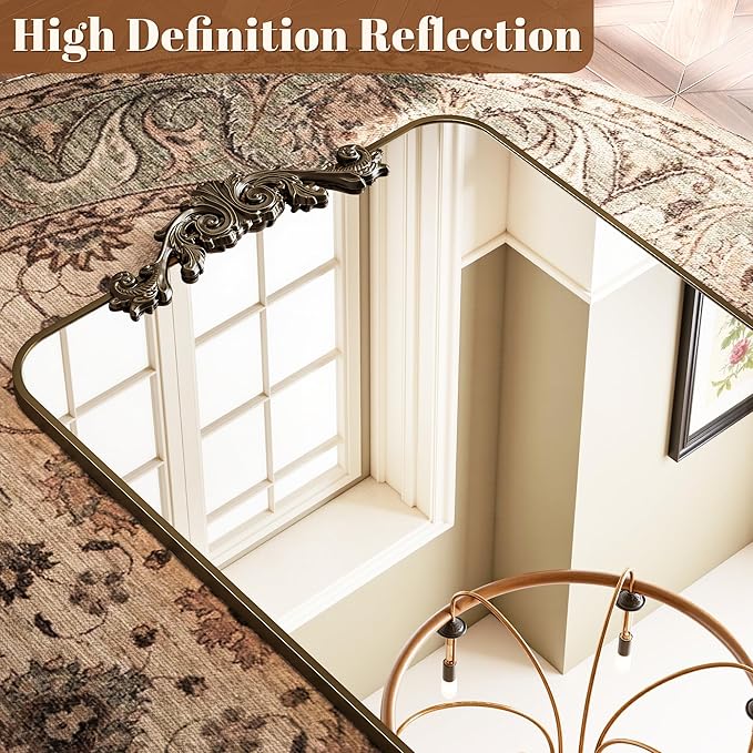 Vintage Full Length Mirror, 71"x32" Floor Mirror with Carved, Full Body Mirrors for Home Decor, Standing/Hanging Large Wall Mirrors for Bedroom/Living Room/Entryway, Bronze, Retro Style