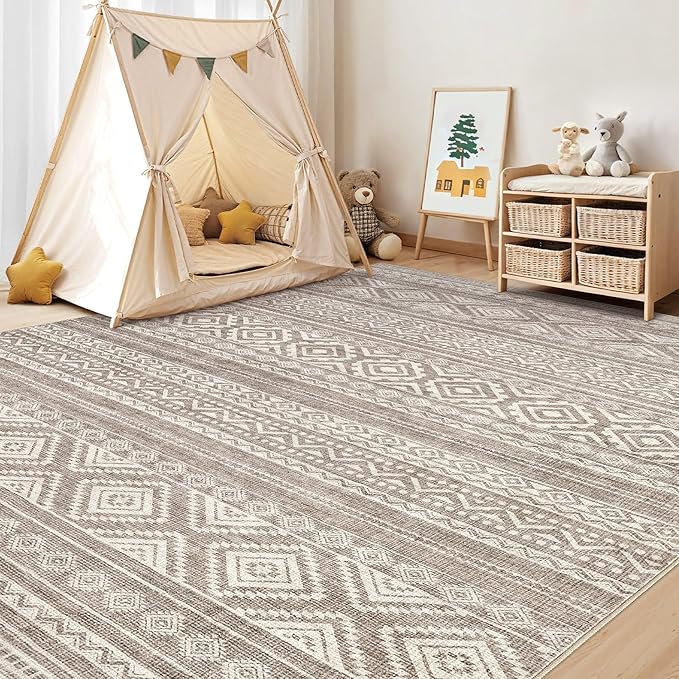 cotiled 6x9 Area Rug Living Room: Washable Boho Rugs with Non Slip Backing Large Soft Indoor Stain Resistant Carpet for Bedroom Farmhouse Dining Room Lightweight Home Decor Coffee Brown