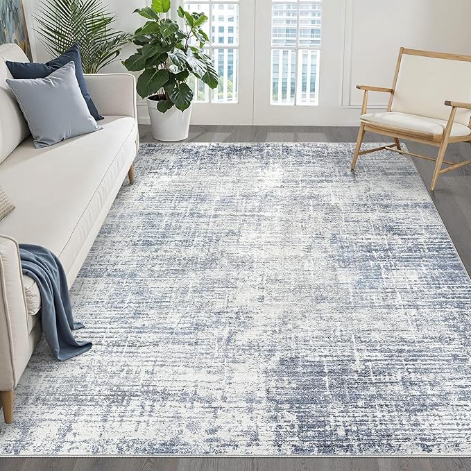 6x8 Area Rug Living Room: Washable Large Neutral Blue Rug Abstract Soft Modern Stain Resistant Indoor Floor Non-Slip Carpet for Bedroom Nursery Kids Office Playroom Dining Room Under Table Home