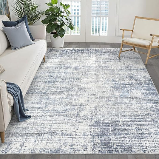 6x8 Area Rug Living Room: Washable Large Neutral Blue Rug Abstract Soft Modern Stain Resistant Indoor Floor Non-Slip Carpet for Bedroom Nursery Kids Office Playroom Dining Room Under Table Home