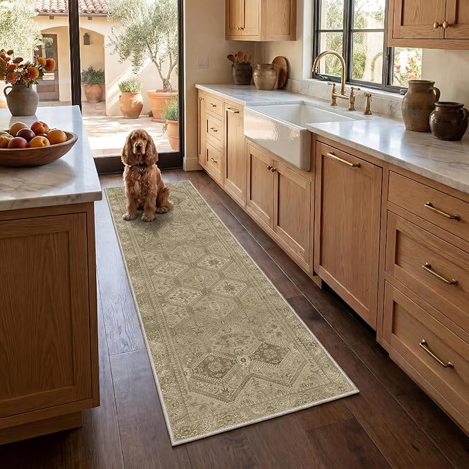 GENIMO Runner Rug 2x7 Non Slip Machine Washable Hallway Runner Rug, Low Pile Lightweight Rugs for Entryway, Hallway, Kitchen and Corridor, Tan Brown