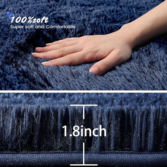 Soft Area Rugs for Bedroom Living Room Plush Fluffy Rug 7x10 Feet, Shag Furry Area Rug Carpet Non Shedding for Nursery Children Kids Girls Room Home Decorative, Navy Blue