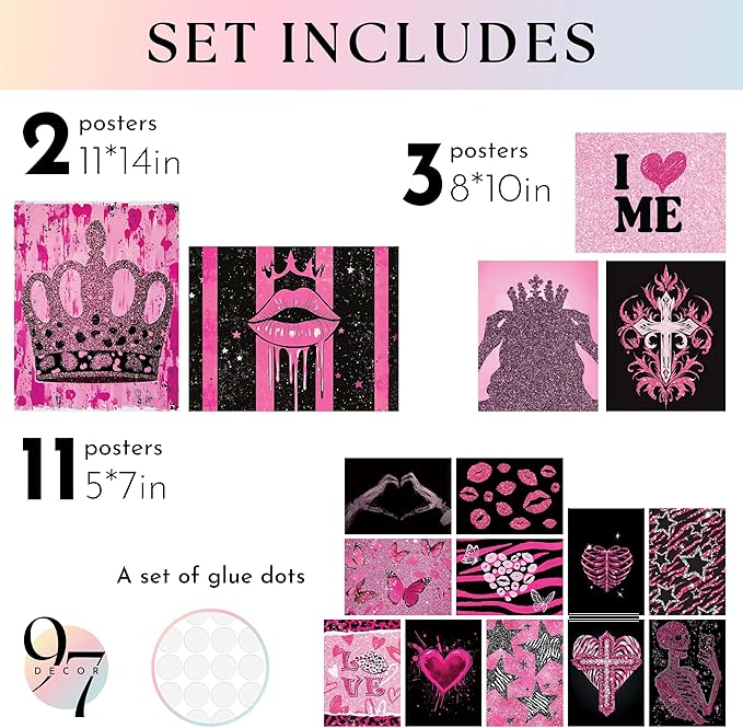 97 Decor LARGE 11x14 Hot Pink Room Decor Y2k Posters - Mcbling Trashy Y2k Room Decor Aesthetic Pictures, Cute 2000s Posters For Girls Room, Baddie Wall Art Prints For Teen Dorm Bedroom (Unframed)