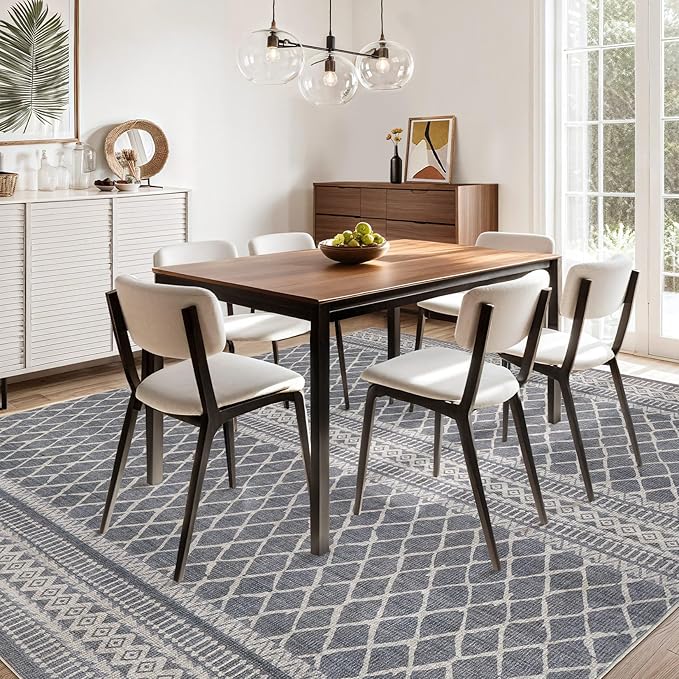 cotiled 8x10 Area Rug Living Room: Washable Boho Rugs with Non Slip Backing Large Soft Indoor Stain Resistant Carpet for Bedroom Farmhouse Dining Room Lightweight Home Decor Charcoal Grey