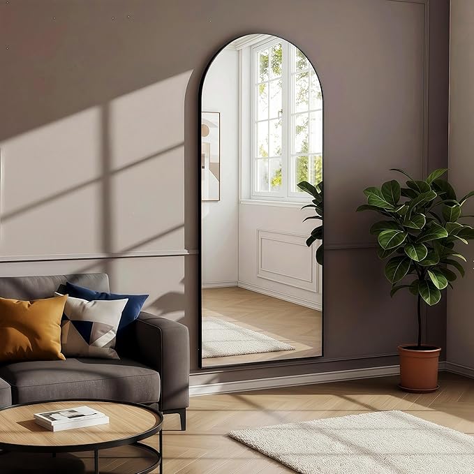 Full Length Mirror71"x30"Black Arched Floor Mirror with Stand, Aluminum Alloy Frame Tempered Glass Full Body Mirror,Wall Mountable or Leaning Against Wall for Bedroom Living Room Dressing Room