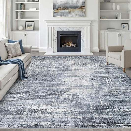 8x10 Area Rugs Living Room: Washable Large Neutral Navy Rug Abstract Soft Modern Stain Resistant Indoor Floor Non-Slip Carpet for Bedroom Nursery Kids Office Playroom Dining Room Under Table Home