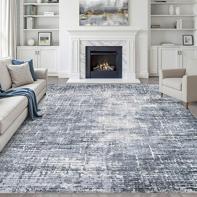 7x10 Area Rug Living Room: Washable Large Neutral Navy Rug Abstract Soft Modern Stain Resistant Indoor Floor Non-Slip Carpet for Bedroom Nursery Kids Office Playroom Dining Room Under Table Home