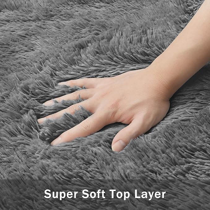 6x9 Area Rug for Living Room:Ultra Soft Fluffy Shag Dark Grey Rugs,Large Fuzzy Plush Indoor Non Slip Carpet Washable Rug for Bedroom Kids Nursery Office Dorm Modern Decor(Dark Grey 6'x9')