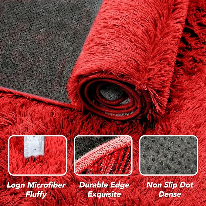 Fluffyrug Red for Living Room: Soft Plush Rugs for Bedroom & Kids Room - Shaggy Carpet for Home Decor Aesthetic(Red,6x9 Feet)