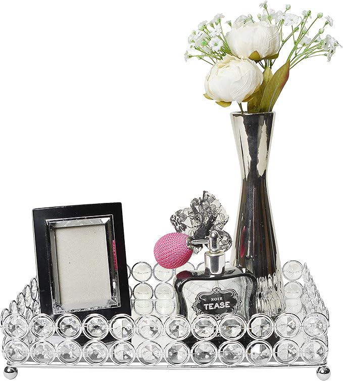 Elegant Designs HG1010-CHR Elipse Crystal Decorative Mirrored Jewelry or Makeup Cosmetic Perfume Vanity Organizer Tray, Chrome (Pack of 3)