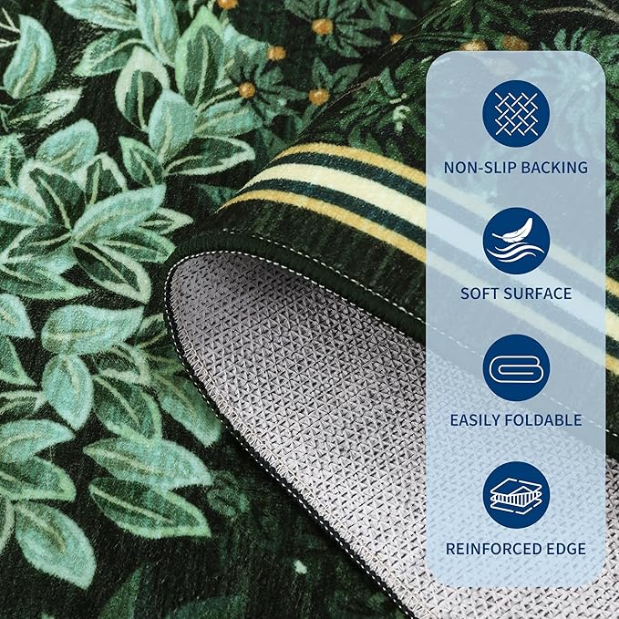 GarveeHome 2x3 Entryway Area Rug Non Slip Front Door Forest Rugs, Washable Indoor Kitchen Floor Mat Soft Low-Pile Stain Resistance Woodland Rug for Farmhouse Bedroom, Green