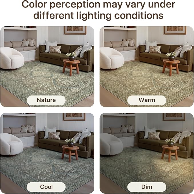 GENIMO Runner Rug 2x10 Non Slip Machine Washable Hallway Runner Rug, Low Pile Lightweight Rugs for Entryway, Hallway, Kitchen and Corridor, Sage/Blue
