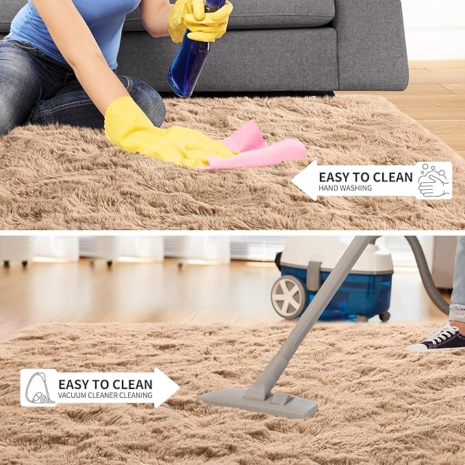 Tepook Super Soft Fluffy Rugs for Living Room, Area Rugs 8x10 for Bedroom, Modern Shaggy Rug Fuzzy Carpets for Kids, Plush Indoor Nursery Home Decor Rug with Non-Slip Bottom, Beige