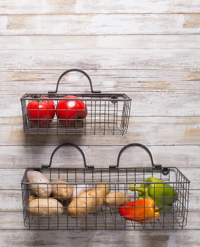 DII Farmhouse Vintage Décor, Wire Wall Basket, Assorted, Black, 2 Piece