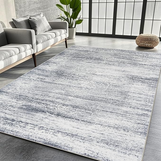 Srugn Washable Rugs 5x7 Area Rugs for Living Room,Rugs for Bedroom,Large Carpets,Ultra Soft Faux Wool Retro Dining Room Rug,Non Slip&Non-Shedding Low Pile Vintage Print Rug for Home Office-Grey Cream