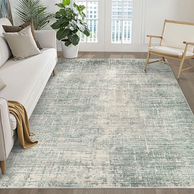 5x7 Area Rugs Living Room: Washable Large Neutral Green Rug Abstract Soft Modern Stain Resistant Indoor Floor Non-Slip Carpet for Bedroom Nursery Kids Office Playroom Dining Room Under Table Home