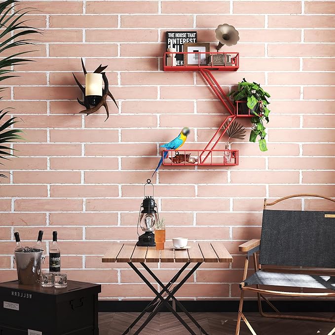 Fire Escape Shelf - 3 Tier Metal Red Fire Escape Wall Shelves with Baskets, New York Action Figurine Display Shelf, Unique Rustic Floating Decorative Wall Shelves for Any Room