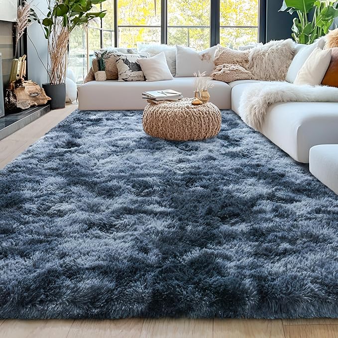 Ultra Soft Rugs for Living Room Bedroom, 5x7 Area Rugs for Living Room, Modern Shaggy Carpets Fuzzy Rug for Boys Girls Dorm Nursery Home Decor Aesthetic, Upgrade Non-Slip Durable, Tie-Dyed Blue Grey