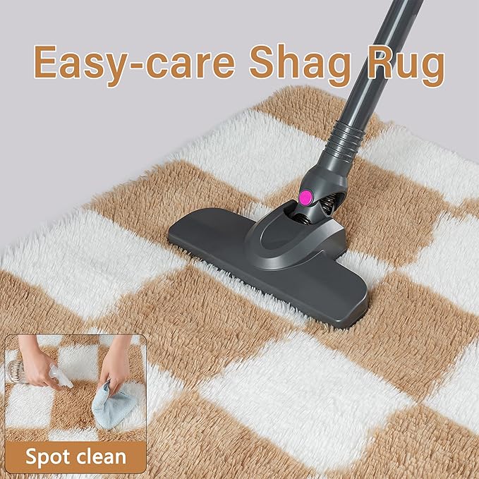 PureCozy Checkered Rug 4x6 for Living Room, Brown and White Modern Shag Rug Super Soft Washable Fluffy Rugs Indoor Office Fuzzy Carpet for Bedroom Home Dorm Aesthetic Decor