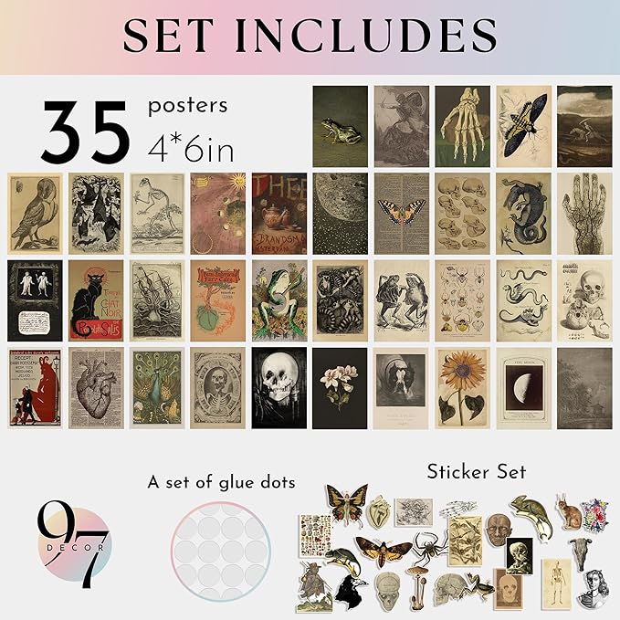 97 Decor Vintage Posters for Room Aesthetic - 35pcs Vintage Art Wall Collage Kit, Cottage Core Room Decor, Earthy Forest Animal Wall Art Prints, Cottagecore Posters Nature Decor for Bedroom (4"x6")