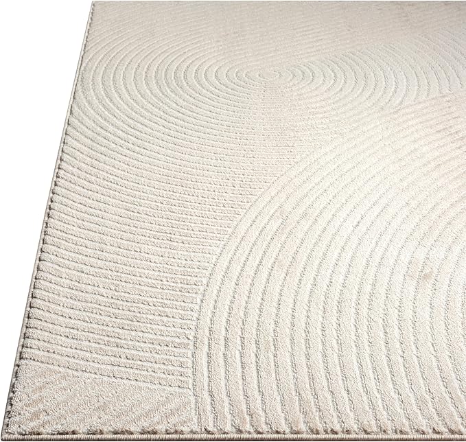 Abani Neutral Beige Area Rug | 6' x 9' Tan Geometric Carpet with Zen Circle Pattern | Rugs for Living Room, Bedroom, Office