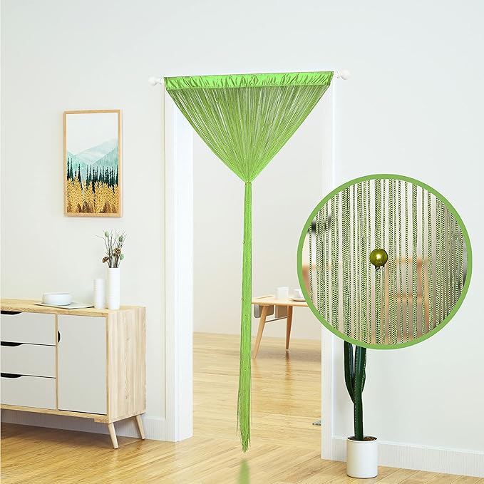 YaoYue Beaded Curtain Door String Curtains for Doorway Tassels Beads Hanging Fringe Hippie Room Divider Window Hallway Entrance Wall Closet Bedroom Privacy Decor (Grass Green, 100×280cm)