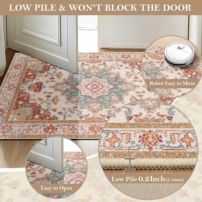 CAPALOCA Machine Washable Rugs Nursery Rug 8x10 Area Rugs Girl Non Slip Low Pile Water Repellent Soft Print Pattern for Bedroom Indoor Decor Kids Playroom OrangeRed