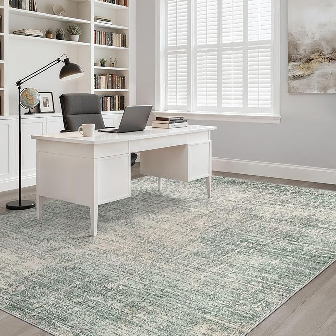 6x9 Area Rugs Living Room: Washable Large Neutral Green Rug Abstract Soft Modern Stain Resistant Indoor Floor Non-Slip Carpet for Bedroom Nursery Kids Office Playroom Dining Room Under Table Home