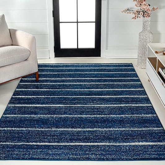 JONATHAN Y Williamsburg Minimalist Stripe Navy/Cream Indoor Area Rug, 5x8, Contemporary, Modern, Easy-Cleaning for Living Room, Bedroom, Kitchen, Pet Friendly, Non-Shedding (MOH201C-5)
