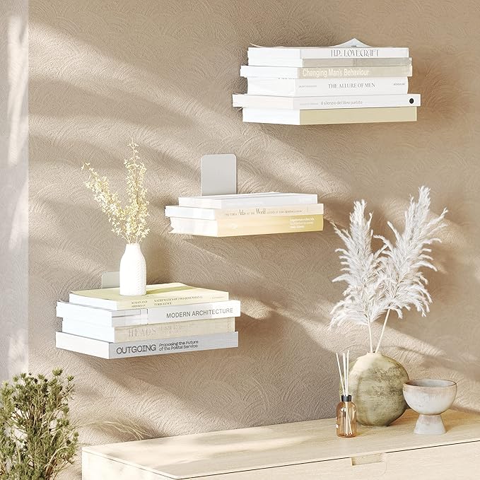 Umbra Conceal, Sturdy Metal Floating Bookshelf for Wall, Silver, Small, Set of 3