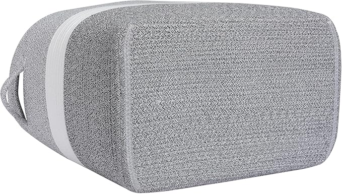 22"x14"x18" Rectangular Extra Large Storage Basket With Lid, Large Cotton Rope Storage Basket, Woven Laundry Hamper, Cloth Storage Bin, for Clothes Towels Blankets in Living Room, Dual Grey