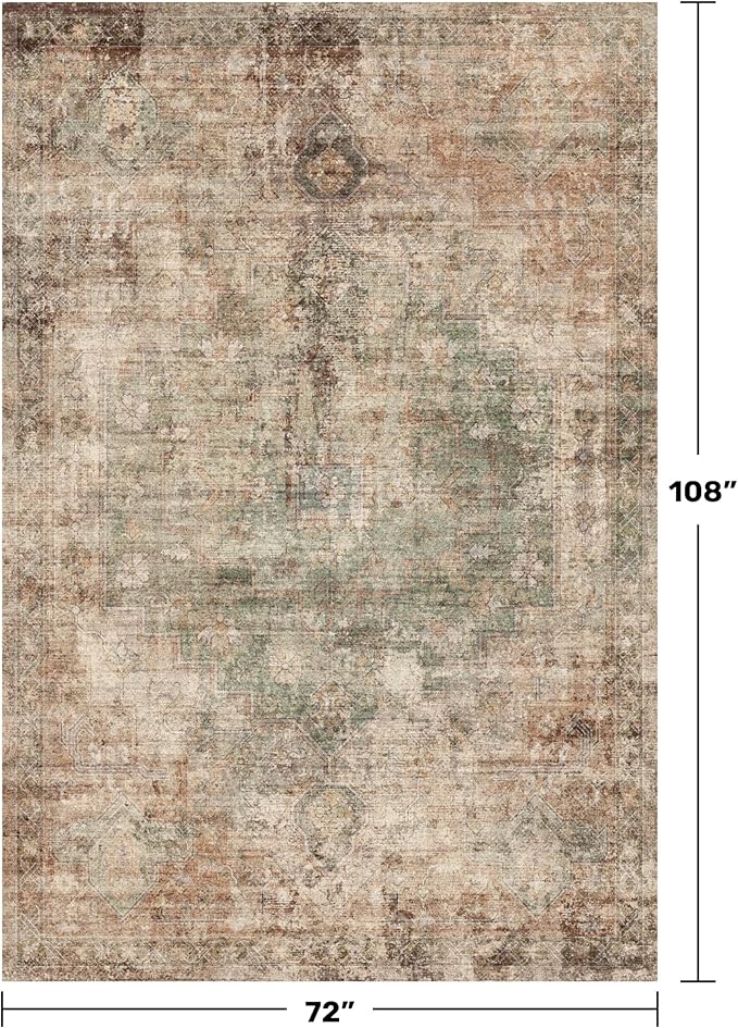 Hazo Haus Vintage Dark 6x9 Living Room Rug - Green and Brown Modern Abstract Rug for Dining Room Under Table, Bedroom, Washable Non Slip Soft Rust Taupe Faded Print Mat
