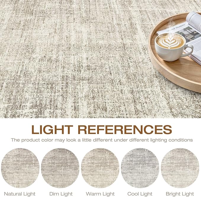 6ft Round Rug Living Room: 6x6 Washable Large Neutral Brown Circle Area Rug Abstract Soft Modern Stain Resistant Indoor Floor Non-Slip Carpet for Bedroom Nursery Kids Office Playroom Dining Room
