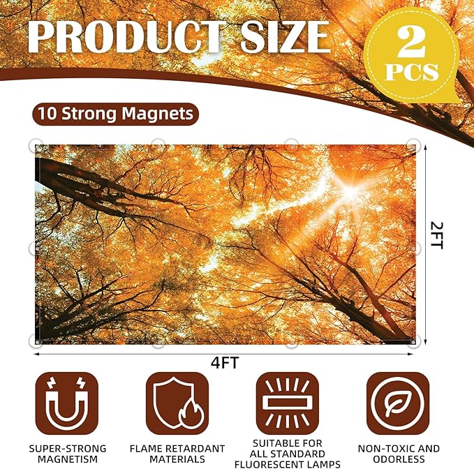 ANGSYLTH 2 Pcs Fluorescent Light Covers - 4 x 2 Feet Covers for Ceiling Lights, Magnetic Light Filters for Classroom, Office, Hospitals, Home