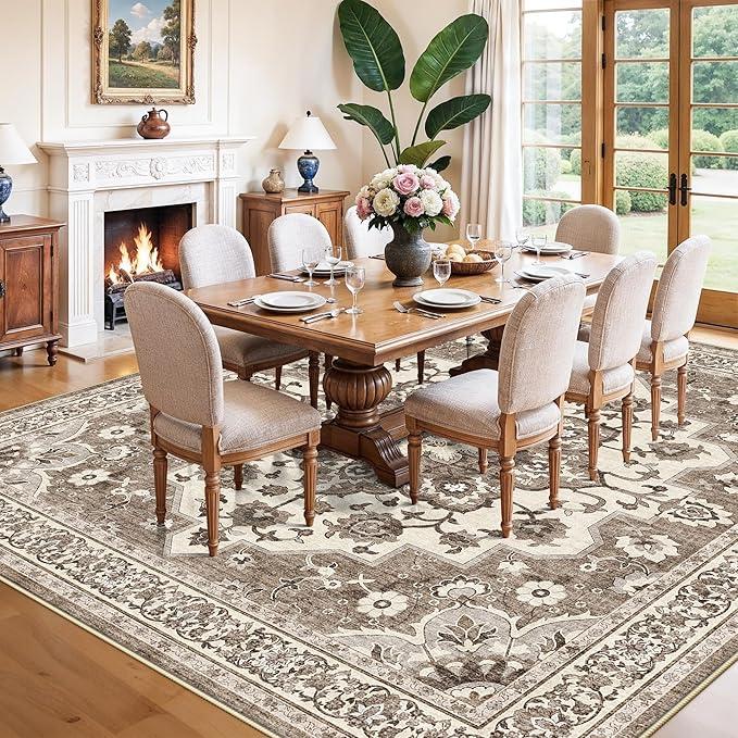 TOPRUUG Washable Oriental Area Rug - Beige 11x11 Area Rugs for Living Room Bedroom Dining Room Under Kitchen Table - Non-Slip & Stain Resistance Rug for High Traffic Area (Beige, 11x11)