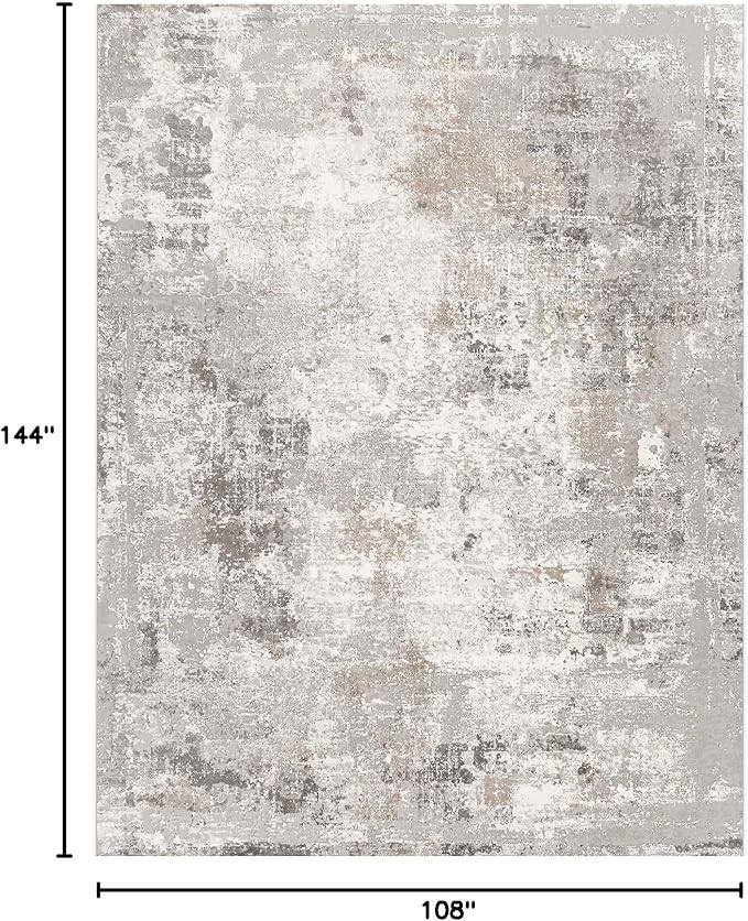 9x12 Washable Living Room Rugs - Modern Abstract Neutral Soft Large Area Rugs for Bedroom Non-Slip Low Pile Thin Stain-Resistant Carpet for Dining Room Home Office (Beige Grey)