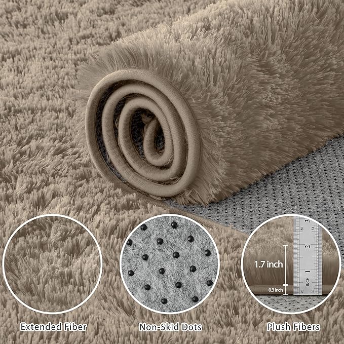 5x7 Area Rug for Living Room:Ultra Soft Fluffy Shag Grey Camel Rugs,Large Fuzzy Plush Indoor Non Slip Carpet Washable Rug for Bedroom Kids Nursery Office Dorm Modern Decor(Grey Camel 5'x7')