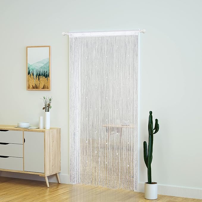 YaoYue Beaded Curtain Door String Curtains for Doorway Tassels Beads Hanging Fringe Hippie Room Divider Window Hallway Entrance Wall Closet Bedroom Privacy Decor (39×79in/100×200cm, White)