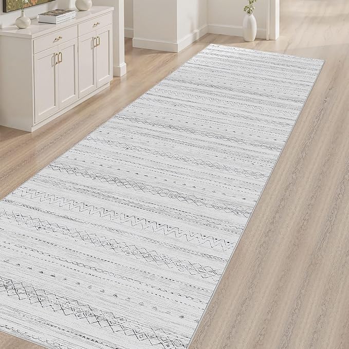 cotiled Hallway 2.6x10 Runner Rugs: Washable Boho Rugs with Non Slip Backing Large Soft Indoor Stain Resistant Carpet for Living Room Bedroom Farmhouse Dining Room Lightweight Home Decor Grey