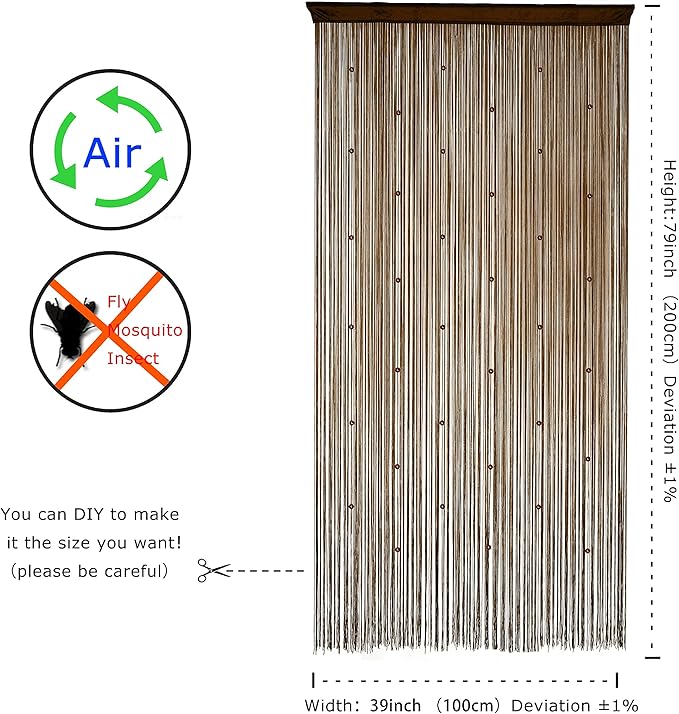 YaoYue Beaded Curtain Door String Curtains for Doorway Tassels Beads Hanging Fringe Hippie Room Divider Window Hallway Entrance Wall Closet Bedroom Privacy Decor (39×79in/100×200cm, Coffee)