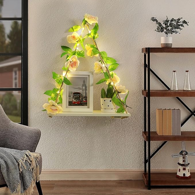 JOPSTDI Floating Shelves for Wall,Plant Wall Decor,Hanging Shelf,Cottage Core Decor,Room Decor Aesthetic,Trinket Shelf,Hanging Shelves,Floating Shelves for No Drilling,Two-Piece Set