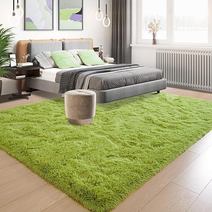 Tepook Super Soft Fluffy Rugs for Living Room, Area Rugs 8x10 for Bedroom, Modern Shaggy Rug Fuzzy Carpets for Kids, Plush Indoor Nursery Home Decor Rug with Non-Slip Bottom, Grass Green