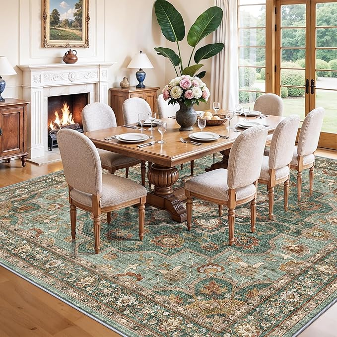 TOPRUUG Washable Oriental Area Rug - Green 11x11 Area Rugs for Living Room Bedroom Dining Room Under Kitchen Table - Non-Slip & Stain Resistance Rug for High Traffic Area (Green, 11x11)