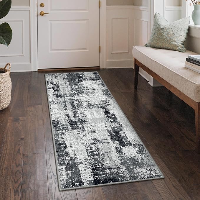 GENIMO Washable Rugs 2x5 Runner Rugs for Hallway Kitchen, Modern Lightweight Rug Ultra Soft Indoor Runner Rugs for Entryway, Low Pile Carpet with Non Slip Backing, Black White