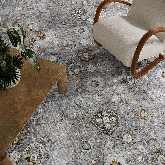 Machine Washable Rug for Living room: 9x12 Area Rugs Boho Vintage Rugs Stain Resistant Non Slip Low Pile Lightweight Soft Carpet for Bedroom Kitchen Dining Room Nursery Kids Room Farmhouse Home Office