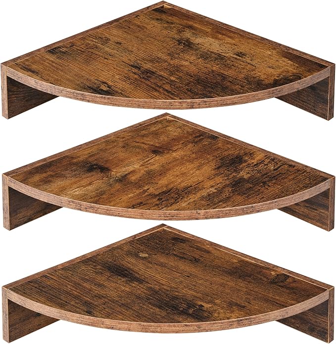 Corner Shelves 3-Pack for Bathroom & Kitchen, Space-Saving Floating Corner Wall Shelf with Easy Installation- Brown
