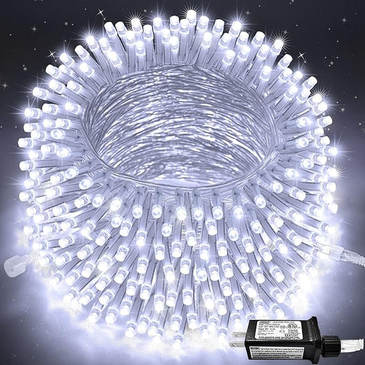 JMEXSUSS 250 LED White Christmas Lights Indoor Outdoor, 91.5ft Connectable Christmas String Lights 8 Modes, Clear Wire Twinkle String Light Plug in for Bedroom Wedding Garden Party Decoration