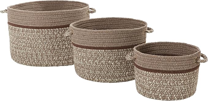 Super Area Rugs Wool-Made Soft Storage Basket with Handles Braided Trendy Decorative Bin, Mocha, 10" x 8"