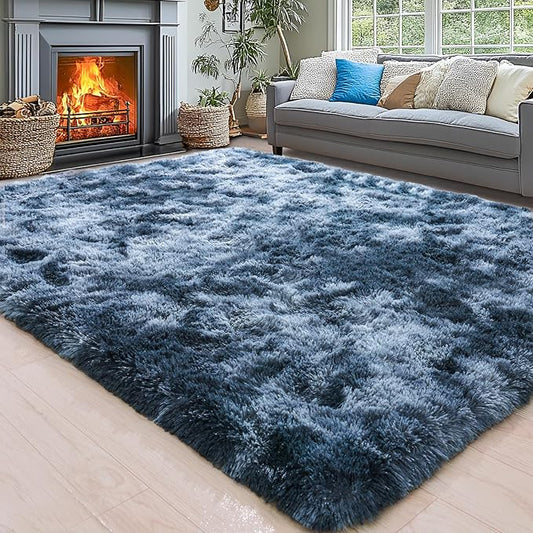 Area Rugs for Living Room 6x9, Ultra Soft Fluffy Rug for Bedroom, Modern Shaggy Carpets Fuzzy Rug for Girls Boys Room Home Indoor Nursery Teens Dorm Decor, Upgrade Non-Slip Durable, Tie-Dyed Blue Grey