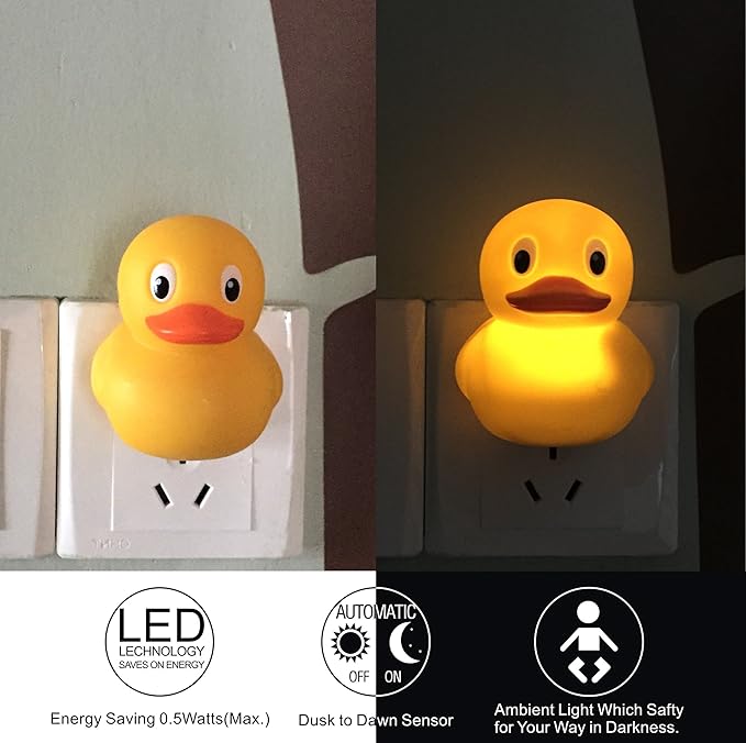 4 Pack Plug in LED Night Light with Cute Duck Dusk to Dawn Sensor Kids Decor Warm White 2700K Classic Kit -Be Safe At Night